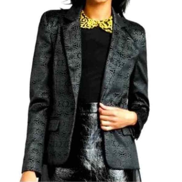Alice +Olivia black velvet printed one button blazers size L whimsigoth gothic